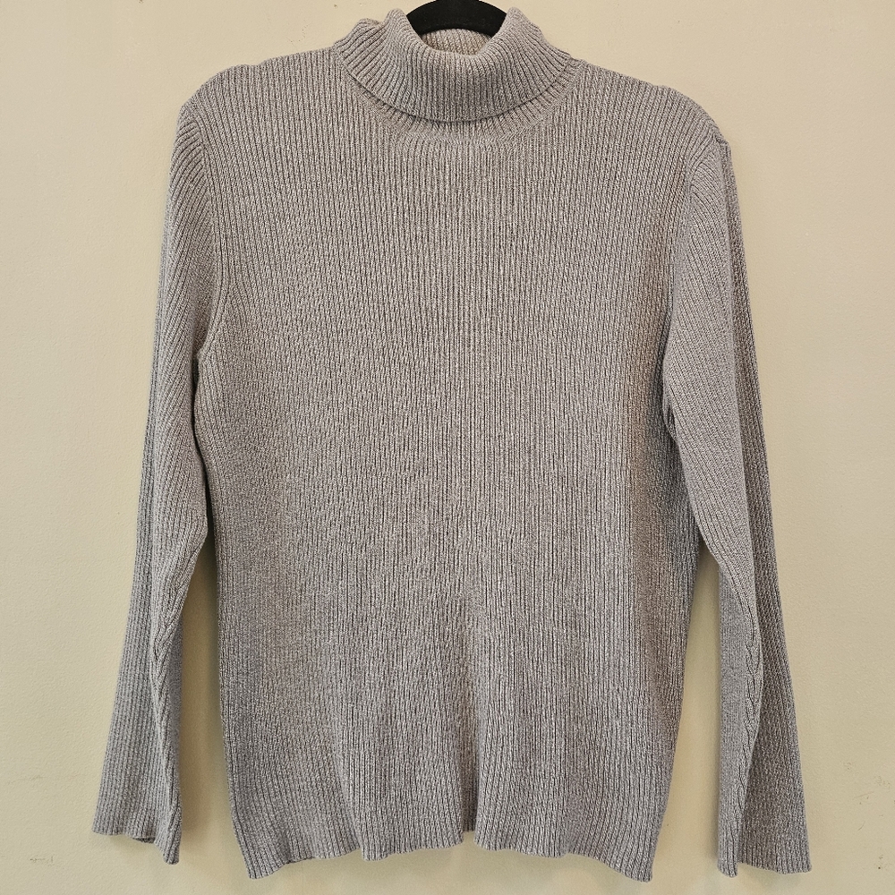 Reference Point Women's Large Gray Turtleneck Ribbed Cotton Sweater Layering
